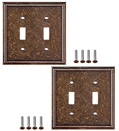 Pack of 2 Wall Plate Outlet Switch Covers by SleekLighting | Decorative Zinc Cast Sponged Bronze| Variety of Styles: Rocker/Receptacle/Toggle / & Combo | Size: 2 Toggle