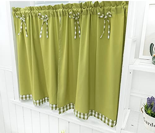 A.Monamour Tenda Corta per Finestra Piccola Verde Opaco Con Fiocco A Quadri - Cucina Bistrot Caffè Mezza Mantovana a Vetro Pannello Porta Armadio Lavandino