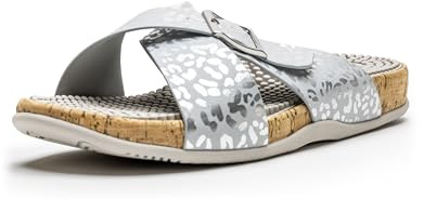 Revs - Arkaig - Zonterapi massage sandaler med korsband för kvinnor, Silver gepard 36EU