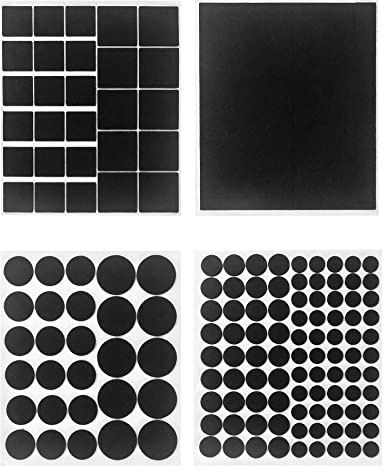 QWORK® Lot de 151 Patins Meubles, Feutrine Autocollante, Patin Antiderapant, Épaisseur 4 mm, Tailles Multiples, Noir