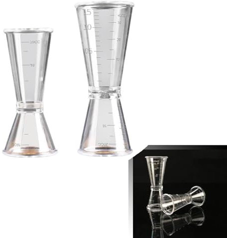 Crapyt Lot de 2 tasses à mesurer en plastique transparent (400 ml, 20 ml, 10 ml) en forme de cloche pour l'école, la maison, la cuisine, le bar, ustensiles de cuisine, PC résine