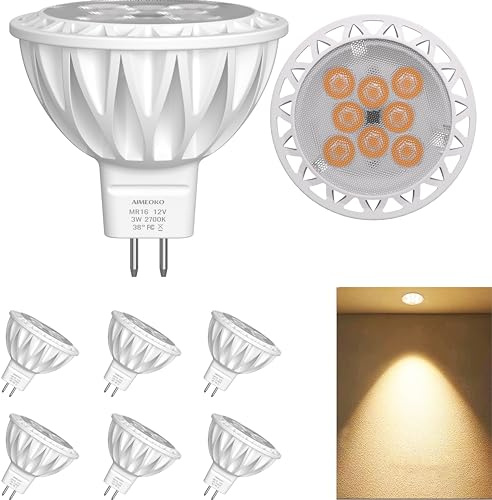 AIMEOKO MR16 LED Bulb Light Bulbs 3W (35W Halogen Equivalent) 2700K GU5.3 Base 12V Spotlight 300Lm for Landscape Recessed Track Lighting Ceiling Indoor Outdoor - 6 Pack (Warm White)