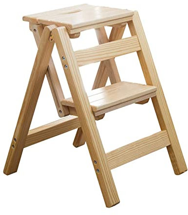 Pealihuy Leichte Klappstufen Holzleiter Stuhl Hocker Holzfarbe Mehrzweck Faltbare Regalleiter Heimbibliothek 2 Stufen