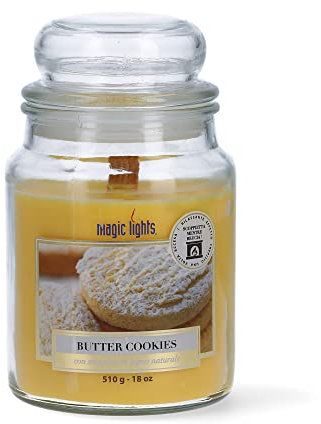 Magic Lights Candela con Stoppino in Legno che Scoppietta - 510g Vaniglia Butter Cookies - Giara Grande Profumata Lunga Durata - Made in Italy