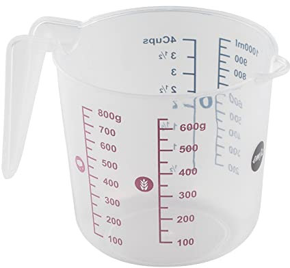 Emsa K32261 Prep&Bake Kunststoff-Messbecher 1 L | doppelte Skalierung | für feste & flüssige Zutaten | integrierte Ausgießlippe für präzises, sauberes Ausgießen | spülmaschinenfest | Transparent