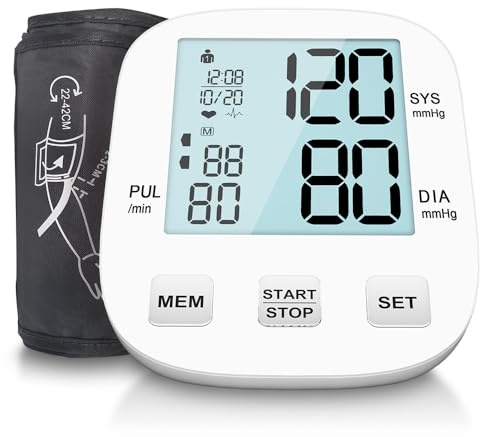 Upper Arm Blood Pressure Monitor,Digital BP Machine with Large LCD Display, Irregular Heartbeat Detector, 2 Users x 99 Memories, Adjustable Cuff (22-42cm) for Home Use