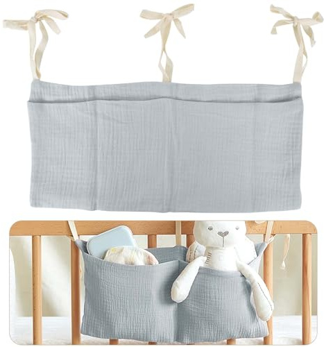 Borsa Appendere per Lettino, Organizer per Cameretta dei Bambini, 2 Tasche, Tasche Portaoggetti Letto, Portaoggetti Tasca da Appendere per Letto Usato per Riporre Vestiti Pannolini Giocattoli (grigio)