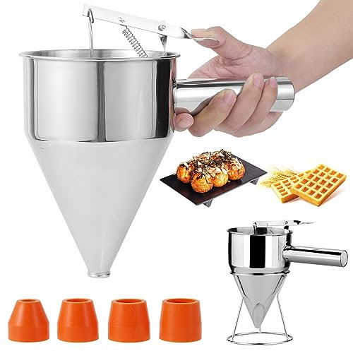 Funnels, Dispensateur de pâte à crêpes de 20 oz pour une tablette avec un entonnoir de piston en acier inoxydable avec un distributeur de gâteau à gâteau à gâteau