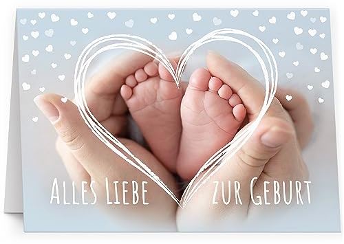 XXL Glückwunschkarte (A4) zur Geburt Junge Füße Baby - hochwertige Klappkarte | Große Karte Grußkarte Glückwunsch mit Umschlag Baby Eltern