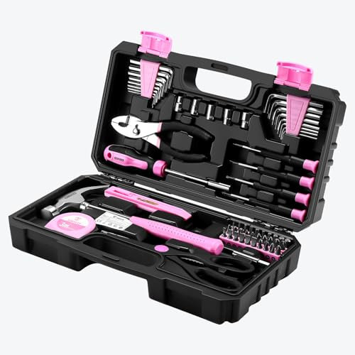 DEKO Cassetta Attrezzi Completa Professionali Rosa 62 Pezzo, Kit Set Attrezzi da Lavoro in Offerta, Valigetta Attrezzi, Fai da Te Attrezzi Donna, Adatto per la Riparazione Domestica, Ufficio