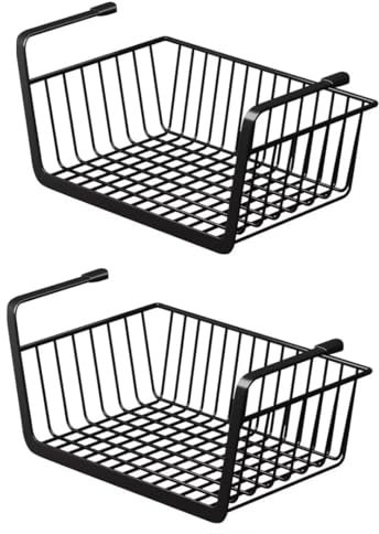 BohrenCL Hängekorb Regal, 2 Stück Abnehmbar Regaleinhängekorb, Unterregal Aufbewahrungskorb, Metall Hängekorb für Büros, Küchen, Kühlschränke, Badezimmer, Kleiderschränke