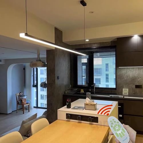 Esstischlampe Hängelampe Esstisch Esszimmer LED Pendelleuchte Schwarz Dimmbar Esszimmerlampe Wohnzimmer Hängend lampe Modern Linear Design Deckenleuchte Höhenverstellbar Büro Hotel Bar Hängeleuchte