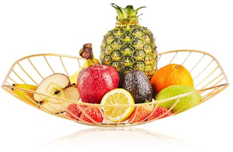 LINXIU Metal Wire Fruit Basket Fruit Bowls Decorate Kitchen Counter Table Bowl Storage Vegetable Stand Holder for Breads Snacks (Gold)