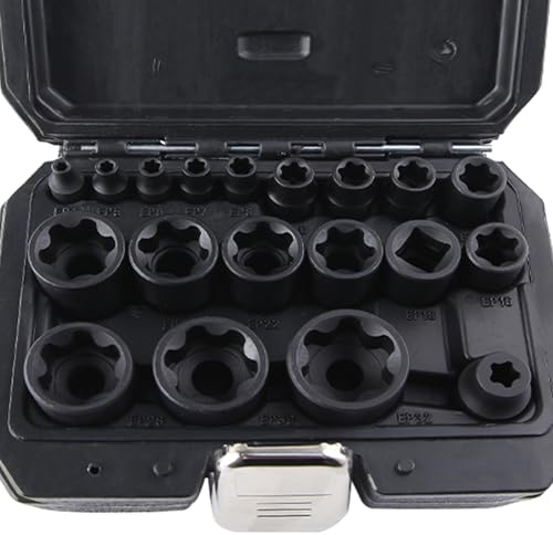 SPEEDWOX Juego de 19 llaves de vaso EP de 1/5.1 cm, 3/20.3 cm, 1/10.2 cm Drive External Torx Plus y hembra E-Torx Star Torque Socket con estuche de almacenamiento
