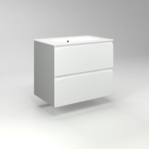 Diventa Modello Diva Star, Mobile Bagno sospeso 70cm con 2 cassetti spaziosi, lavabo dal design moderno, colore bianco e grigio