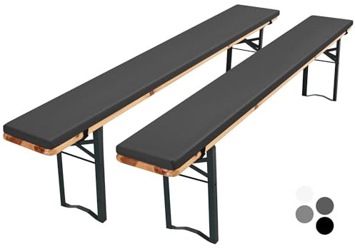 Pesonlook 2er Set Bierbankauflage für Bierzeltgarnitur, Bankauflage mit Reißverschluss 220 x 25 x 3cm, waschbare Bierbankauflagen, gepolsterte Auflage für Biertisch und Partyzeltgarnitur (dunkelgrau)