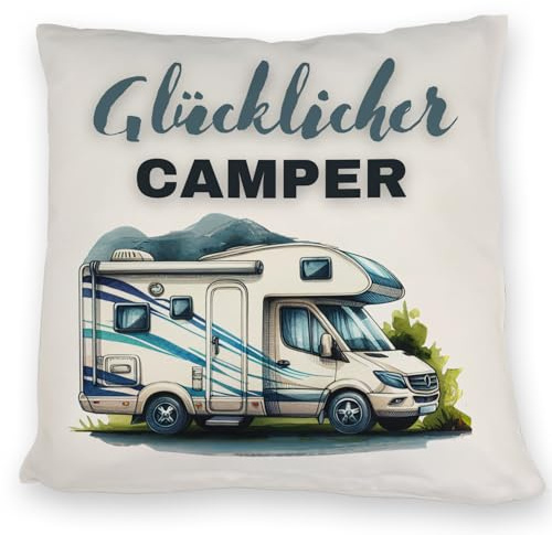speecheese Wohnmobil Kissen mit Spruch Glücklicher Camper Wohnwagen-Zubehör Anhänger-Deko Mobiles Heim-Komfort Camping-Unterkunft Essentials