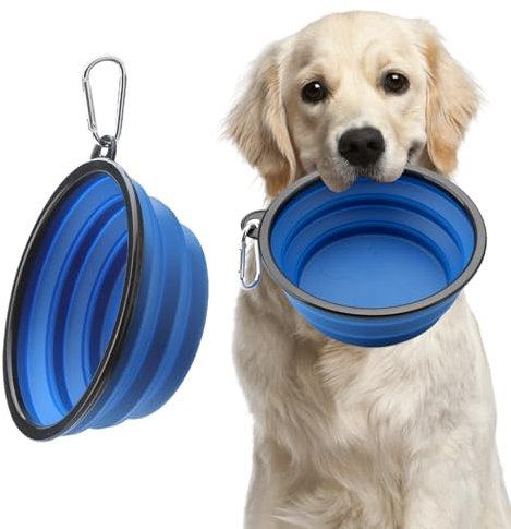 Paquete de 2 cuencos plegables grandes para perros, 1000 ml/35 onzas, cuencos de viaje de silicona para perros, bebedero y cuenco plegable portátil para agua y comida con mosquetón de gancho