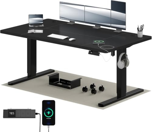 Airfish Höhenverstellbarer Schreibtisch 160x80cm mit USB-C,Schwarz | Schreibtisch Höhenverstellbar Elektrisch mit Kabelmanagement, Steh-Sitz Tisch, Bürotisch Computertisch für Home Office & PC