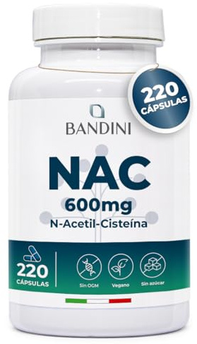 Bandini® NAC N-Acetil-Cisteina 220 Capsule 600mg (+7 Mesi),Precursore del Glutatione, Acetilcisteina 600mg, 1 Capsula al Giorno, Alto Dosaggio di N-Acetilcisteina Aumentata, Integratore 100% Vegano