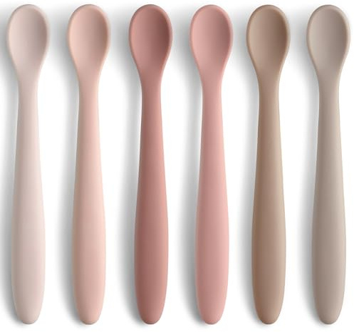 Silicone Baby Feeding Spoons, Training Spoon Self-feeding, First Stage Infant Soft-Tip Easy on Gums, Utensils Supplies, Dishwasher & Boil-proof, 6 Pack