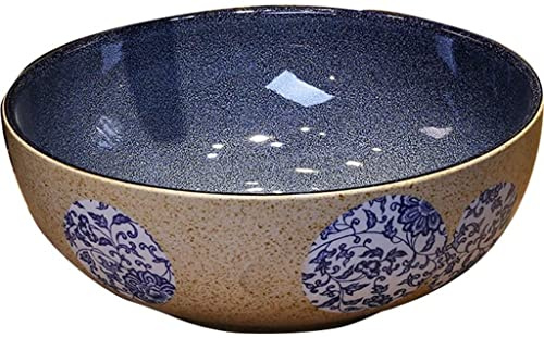 Lan-shop Éviers à Poser, Lavabo de Salle de Bain sur Plan de Travail, Vasque en Porcelaine sur Plan de Travail, Vasque rétro en céramique dégradé Bleu, évier de Jardin de Style Chinois(30cm)