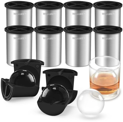 Klarer Eiswürfelbereiter, 6,4 cm Eisbälle, Eisballbereiter aus kristallklarem Edelstahl, BPA-freie Premium-Silikon-Eiswürfelformen für Whisky und Cocktails (8 PACK)