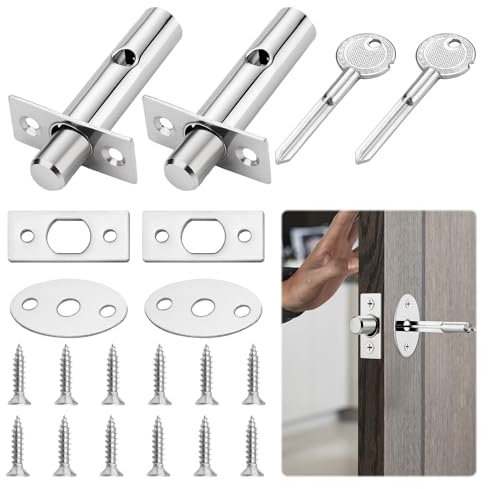 2 PCS Internal Door Lock with Keys,Door Bolts for Internal Doors,Anti-Theft Door Locks Internal,Security Deadbolt Door Lock with Silver Deadbolt for Internal Doors Windows