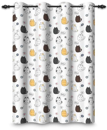 ggaimwf 135x175cm Gatti dei cartoni animati Tenda con occhielli Colorato Gatto adorabile Stampa dolce Blackout Tende per finestre per Bambini Bambine Camera da letto Soggiorno,1 pannello singolo