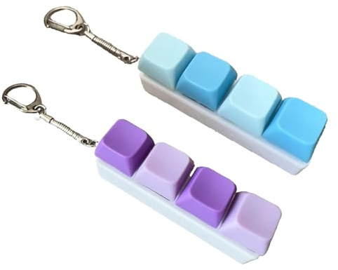 2PCS Keyboard Fidget, Fidget Keyboard,4 Keys Keyboard Decompression Keyboard Keychain Finger Keyboard Caps for to Relief Stress Pass the Time (2)