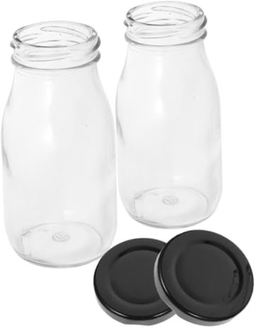 FUNOMOCYA 2 Botellas De Vidrio Para Leche Circular 200ml Tapas Reutilizables Almacenamiento De Leche