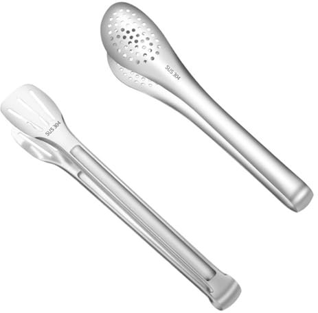 2 Stück Küchenzange, Edelstahl Küchenzangen Rutschfest Waschmaschinenfest Mehrzweckzangen, Verwendung für Brot, Grill, Kochen (Silber)