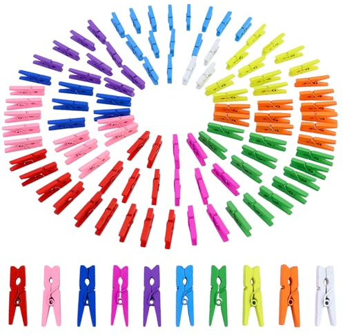 Lot de 110 mini pinces à linge colorées en bois - Petites pinces à linge en bois - Pinces décoratives pour l'école, le bureau, les devoirs - Décoration