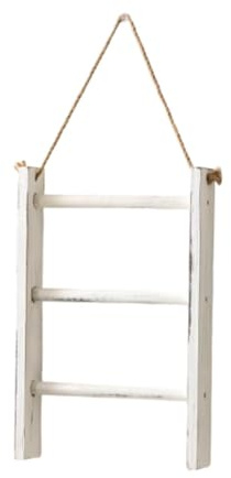 Folpus Handtuchhalter aus, Holzregal mit Seil-Badezimmerhalter, dekorative rustikale Handtuchleiter für Hotelbadezimmer, Schlafzimmer, Zuhause, Küche, Weiß