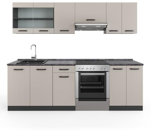 Vicco Küchenzeile R-Line, Cashmere, 240 cm | AP Anthrazit, mit modularen Elementen flexibel kombinierbar