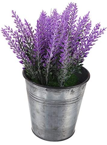 UKCOCO Artificial Lavender Flower Desktop Decoration Vivid Faux Plant Iron Pot for Home Office Bathroom and Bedroom Decor Compact Unique for Special Occasions