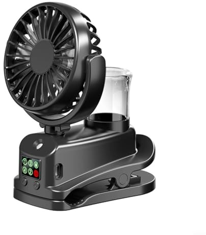Mini-Ventilator mit Clip, 360° verstellbar, mit 4 Geschwindigkeitsstufen und Digitalanzeige, wiederaufladbarer Akku 1200 mAh (4–10 Stunden Laufzeit), kompakt, 116 x 98 x 148 mm, für Schreibtisch/Büro
