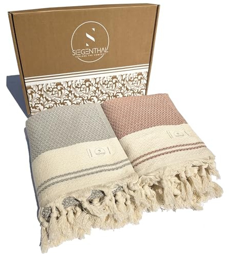 SIEGENTHAL® Asciugamano per hammam, confezione da 2 pezzi, leggero telo mare e asciugamano da sauna in 100% cotone riciclato, ad asciugatura rapida, grande e morbido, 90 cm x 200 cm, ideale per