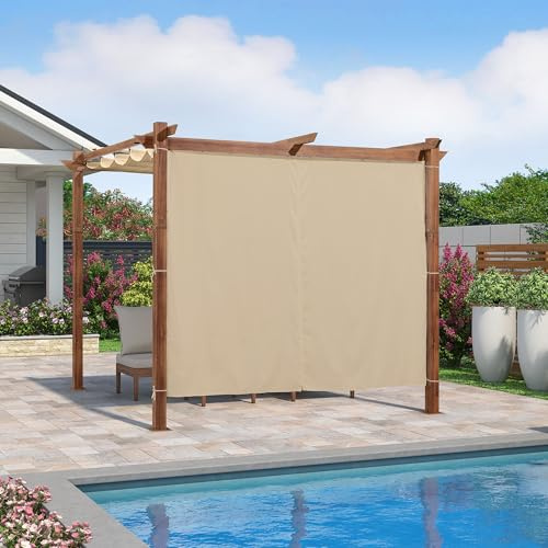 PURPLE LEAF Pergola 3 x 3 m Holzoptik mit Seitenwänden, Gartenpavillon Alu mit Schiebedach Terrassenüberdachung Wasserfest Stabil Winterfest für Garten, Beige