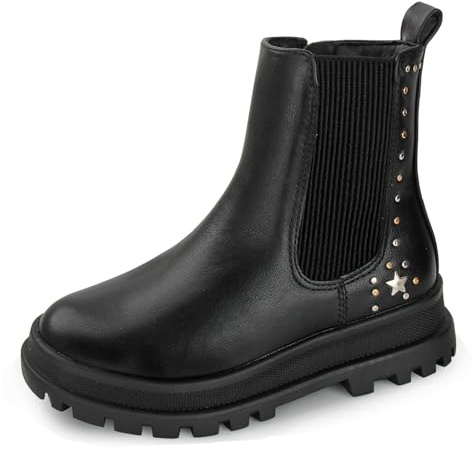 Discoball Mädchen Stiefel Kinder Stiefelschuh Schwarz Chelsea Boot Runde Zehen Winter Schneeschuhe mit seitlichem Reißverschluss für Mädchen, Schwarz , 30 EU