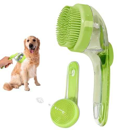 SKDFHOD Hundebürste, Shampoo Bürste Bubble Brush, Befüllbare Badebürste für Hundeshampoo, Dusche Bürste Silikon, für Baden Hundeseife mit Seifenspender, für Haustiere Hunde Katzen Doggie(Grün)