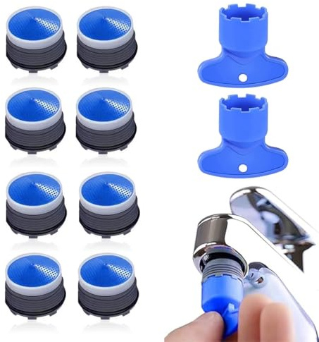 KEQAR 8-teiliger Wasserhahn-Sprudler, Wasserhahnfilter 18,2 mm, mit integriertem Sprudler, inklusive Schraubenschlüssel, geeignet für die Wasserfilterung und -enthärtung in der Küche.