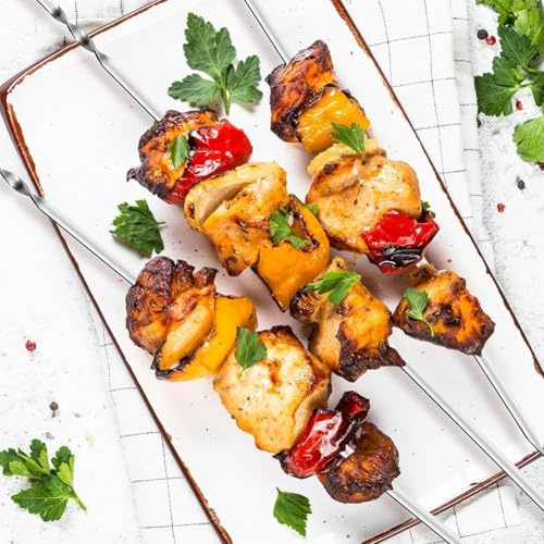 Gdfnmogo Lot de 25 brochettes plates réutilisables en acier inoxydable de 39 cm pour viande, légumes, pain, grillades en plein air, camping, pique-nique, barbecue