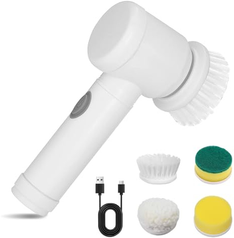 Anluomania Elektrische Reinigungsbürst, 4 in 1 Electric Cleaning Brush, Electric Spin Scrubber Schnurlos, mit 4 Wechselbürstenköpfe, Schnurlose Reinigungsbürste, für Bad Küche Fußboden