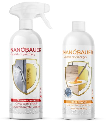 Superstarker Reiniger für Duschkabinen & professionelles Reinigungsmittel für Böden | NANOBAUER Shower Cleaner 750ml & Floor Cleaner 750ml | Spray Duschreiniger Kalkentferner Fußbodenreiniger