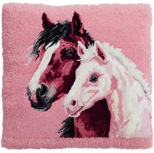 Taxpy 43X43Cm Diy Knüpfkissen Zum Selber Knüpfen Knüpfhaken-Set Mutter Und Fohlen Süße Tiere，3D-Kissen，Materialien，Paketbezug，Knüpfhaken-Set，Kissen-Stickset，Bastel- Und Heimdekoration
