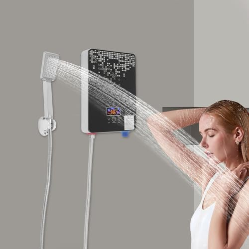 MEHOOSPVN Calentador de agua caliente eléctrico de 6500 W, dispositivo de agua caliente sin depósito, 30-55 ℃, instantáneo, digital, sin tanque, baño, ducha, agua caliente, pantalla LED con kit de