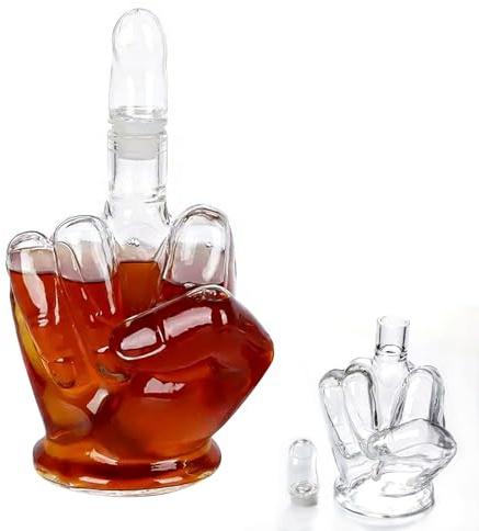 Novelty 3D Finger Glass Whiskey Decanter 1L, Creative Art Statue Spirit Bottle with Stopper, Funny Home Bar Decor & Unique Gift for Men Dad Boyfriend Husband