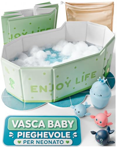 BabyBebloo Kit Bañera Plegable Bebe - Bañera Portátil Bebé con Jarra, Bolsa y Accesorios - Bañera Bebé Grande Antideslizante - Plegable Viaje o Plato Ducha - Color Verde