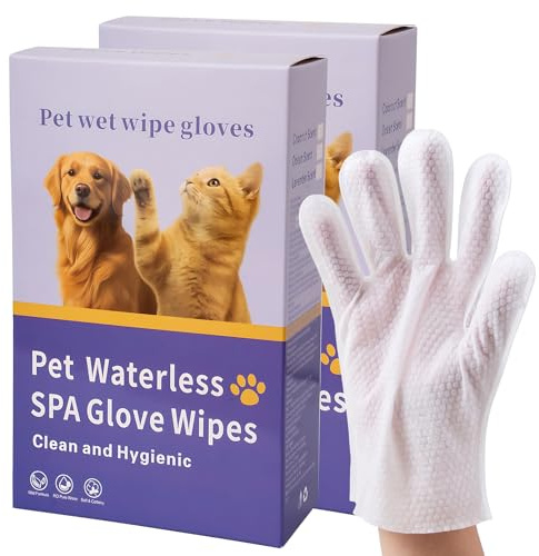 Hwanme Pet Grooming & Moisturising Glove Wipes for Dogs and Cats, Premium Pet Cleaning Gloves for Bathing, Deodorising and Grooming(2 Packs/10 Sheets)